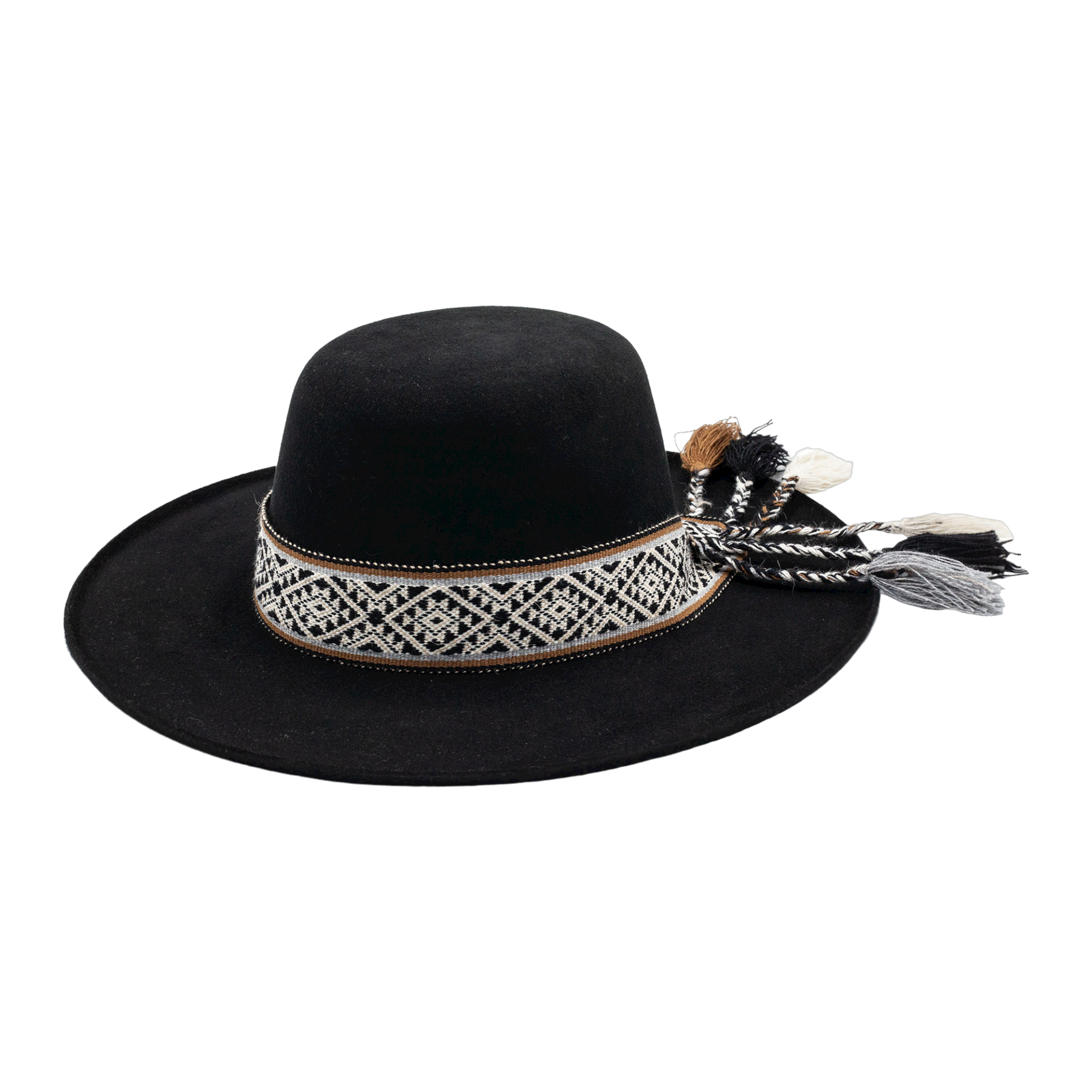 Cholita Linda - Black handmade straw hat by Hampui Hats — front view on transparent background
