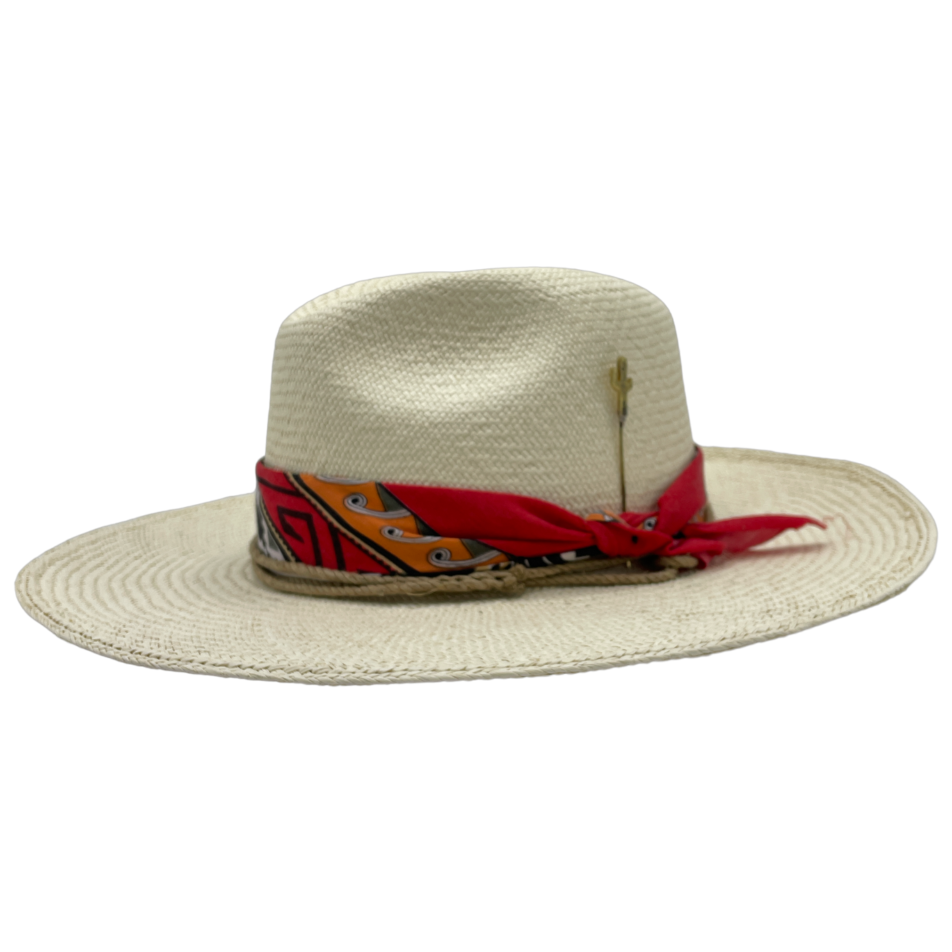 Firebird handmade straw hat by Hampui Hats — front view on transparent background