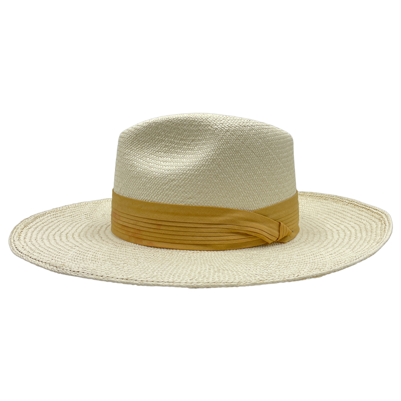 Marigold handmade straw hat by Hampui Hats — front view on transparent background