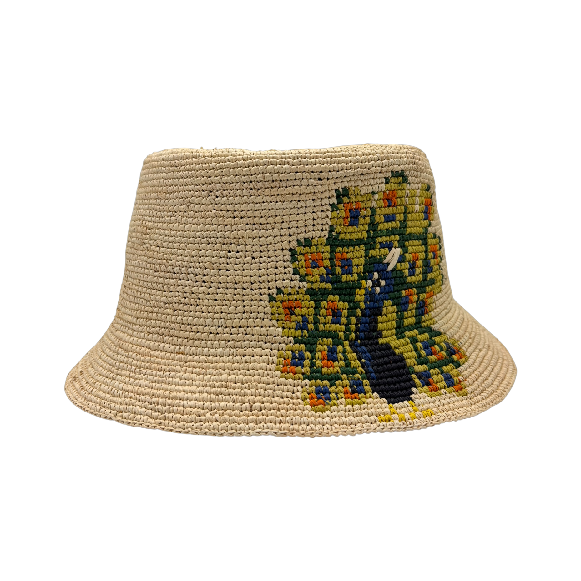 Peacock Straw Bucket hand-crocheted toquilla straw bucket hat by Hampui Hats — front view