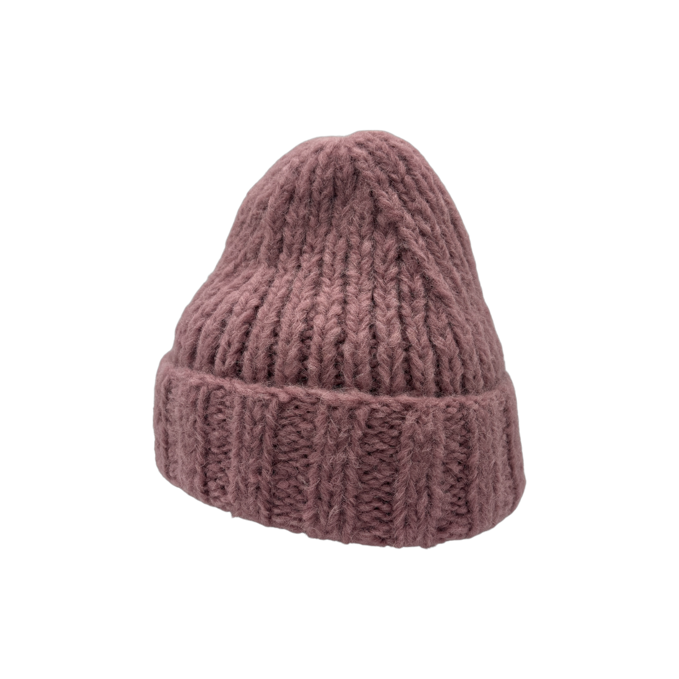 Pink Alpaca Beanie hand-knit alpaca beanie by Hampui Hats — front view on transparent background
