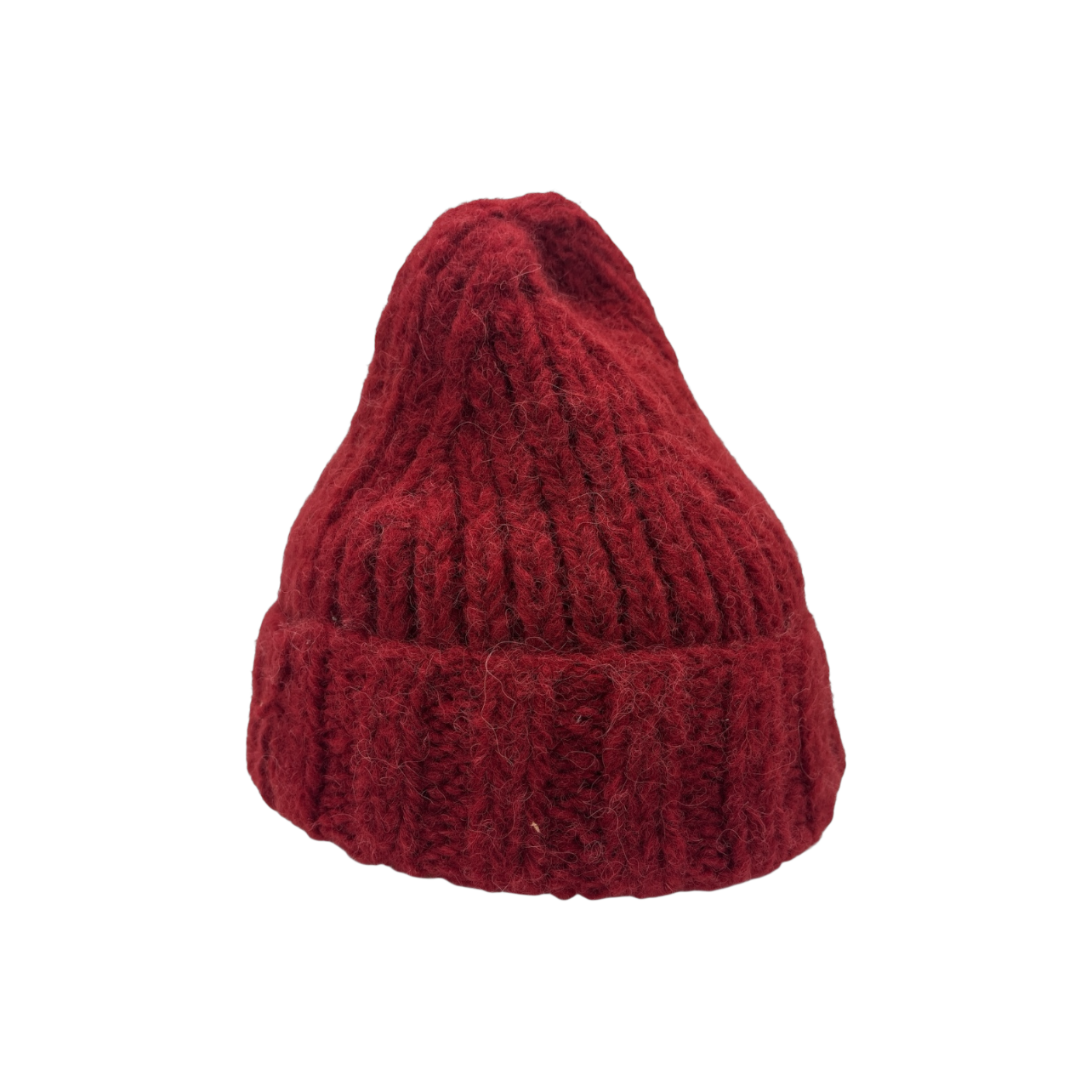 Red Alpaca Beanie hand-knit alpaca beanie by Hampui Hats — front view on transparent background