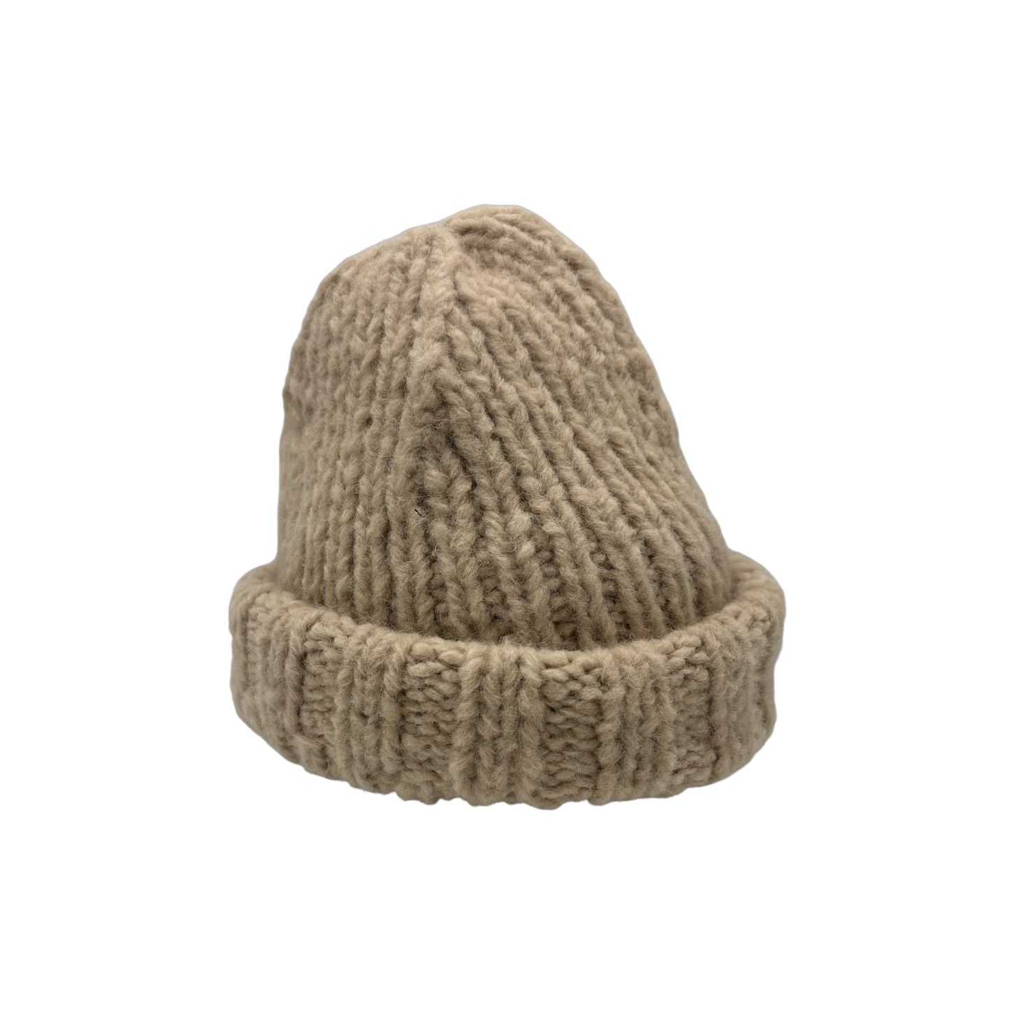 White Alpaca Beanie hand-knit alpaca beanie by Hampui Hats — front view on transparent background