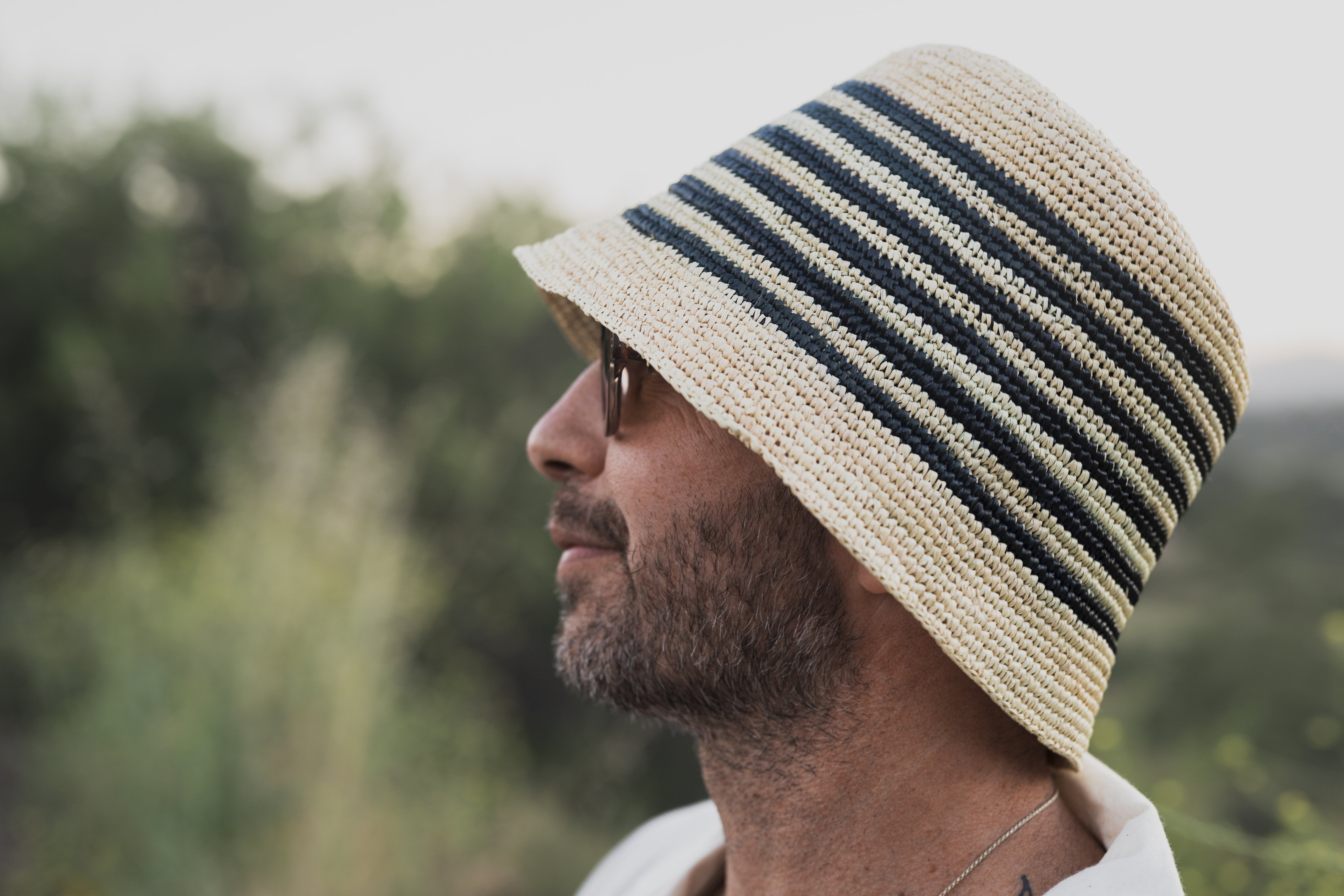 Racer Straw Bucket hat detail close-up of texture and craftsmanship.