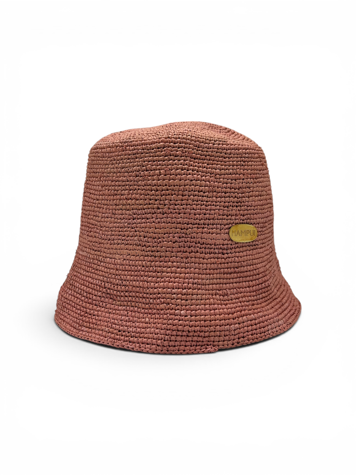 Terracotta clay-rose straw bucket hand-crocheted in toquilla by Hampui Hats.